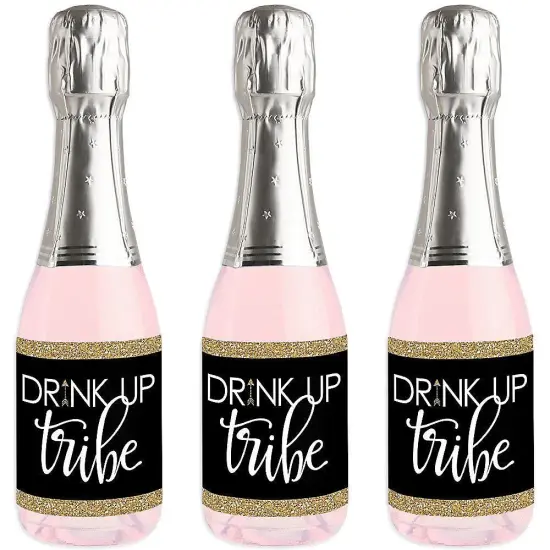 Big Dot of Happiness "Bride Tribe" - Mini Wine and Champagne Bottle Label Stickers - Bridal Shower or Bachelorette Party Favor Gift - Set of 16 {1}