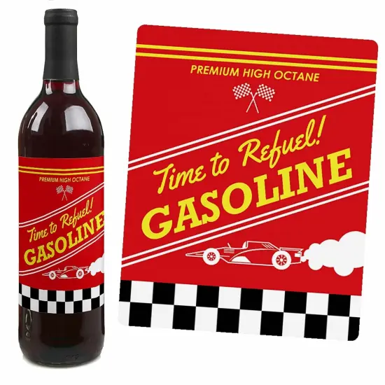Big Dot of Happiness Let's Go Racing - Racecar Decorations for Women and Men - Race Car Party Wine Bottle Label Stickers - Set of 4 {4}