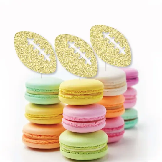 Big Dot of Happiness Gold Glitter Football - No-Mess Real Glitter Dessert Cupcake Toppers - Baby Shower or Birthday Party Clear Treat Picks - 24 ct {6}