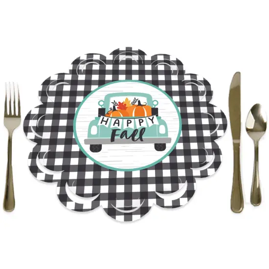 Big Dot of Happiness Happy Fall Truck - Harvest Pumpkin Party Round Table Decorations - Paper Chargers - Place Setting For 12 {1}
