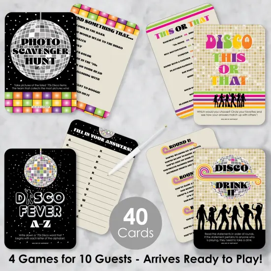 Big Dot of Happiness 70&rsquo;s Disco - 4 1970s Disco Fever Party Games - 10 Cards Each - Gamerific Bundle {3}