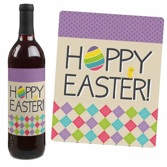 Big Dot of Happiness Hippity Hoppity - Easter Bunny Party Decorations for Women and Men - Wine Bottle Label Stickers - Set of 4 {7}