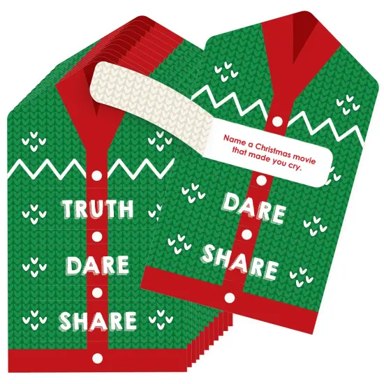 Big Dot of Happiness Ugly Sweater - Holiday and Christmas Party Game Pickle Cards - Truth, Dare, Share Pull Tabs - Set of 12 {1}