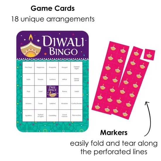 Big Dot of Happiness Happy Diwali - Bingo Cards and Markers - Festival of Lights Party Bingo Game - Set of 18 {3}