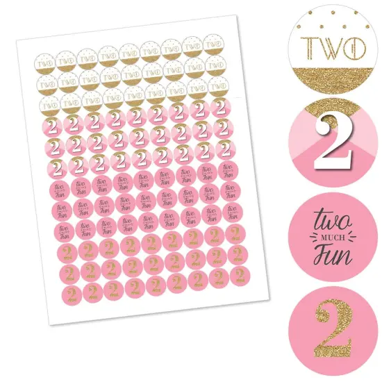 Big Dot of Happiness Two Much Fun - Girl - 2nd Birthday Party Round Candy Sticker Favors - Labels Fits Chocolate Candy (1 sheet of 108) {3}