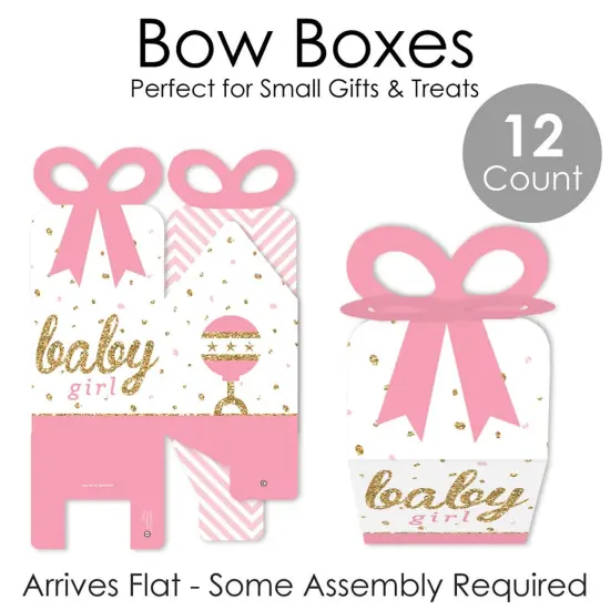 Big Dot of Happiness Hello Little One - Pink and Gold - Square Favor Gift Boxes - Girl Baby Shower Bow Boxes - Set of 12 {7}