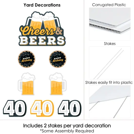 Big Dot of Happiness Cheers and Beers to 40 Years - Yard Sign and Outdoor Lawn Decorations - 40th Birthday Party Yard Signs - Set of 8 {6}