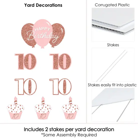 Big Dot of Happiness 10th Pink Rose Gold Birthday - Yard Sign and Outdoor Lawn Decorations - Happy Birthday Party Yard Signs - Set of 8 {6}
