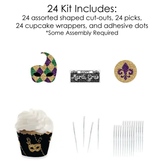 Big Dot of Happiness Mardi Gras - Cupcake Decoration - Masquerade Party Cupcake Wrappers and Treat Picks Kit - Set of 24 {6}