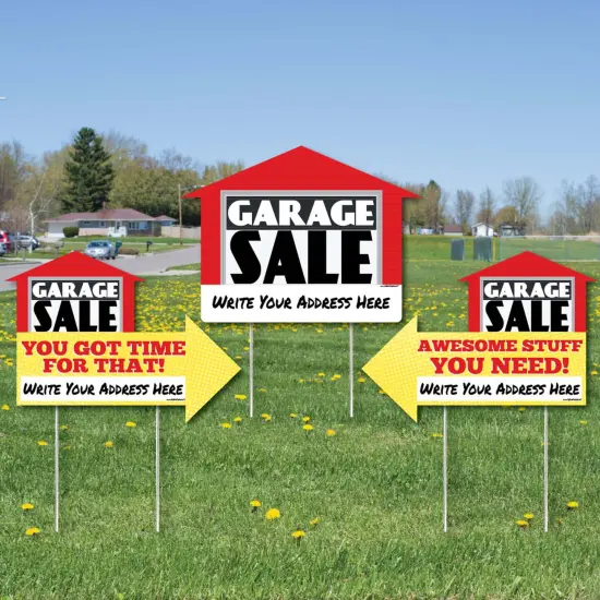 Big Dot of Happiness Garage Sale Signs - Yard Sign with Stakes - Double Sided Outdoor Lawn Sign - Set of 3 {1}