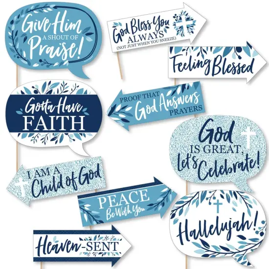 Big Dot of Happiness Funny Blue Elegant Cross - Boy Religious Party Photo Booth Props Kit - 10 Piece {1}