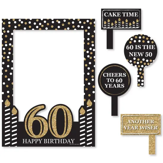 Big Dot of Happiness Adult 60th Birthday - Gold - Birthday Party Selfie Photo Booth Picture Frame & Props - Printed on Sturdy Material {7}