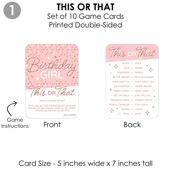 Big Dot of Happiness Pink Rose Gold Birthday - 4 Happy Birthday Party Games - 10 Cards Each - Gamerific Bundle {6}
