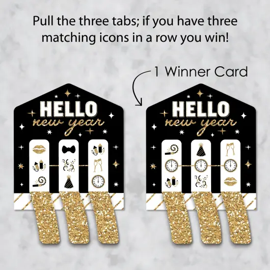 Big Dot of Happiness Hello New Year - NYE Party Game Pickle Cards - Pull Tabs 3-in-a-Row - Set of 12 {6}