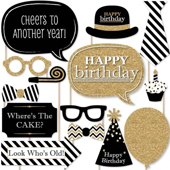 Big Dot of Happiness Adult Happy Birthday - Gold - Birthday Party Photo Booth Props Kit - 20 Count {1}
