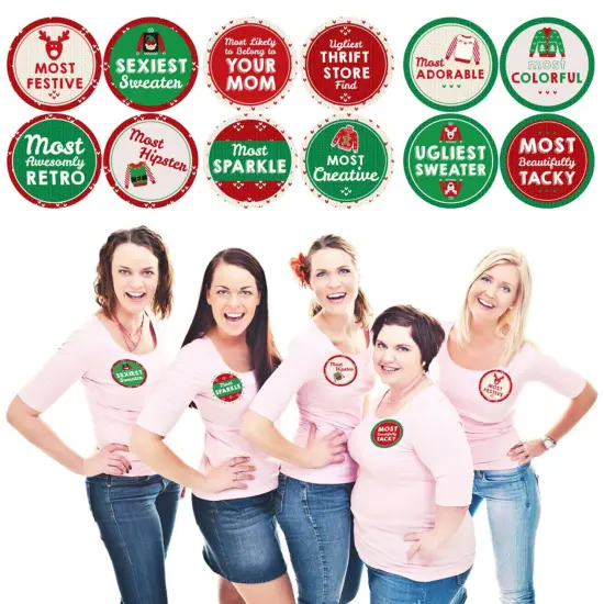 Big Dot of Happiness Ugly Sweater Contest Awards - Holiday and Christmas Party Funny Name Tags - Party Badges Sticker Set of 12 {1}