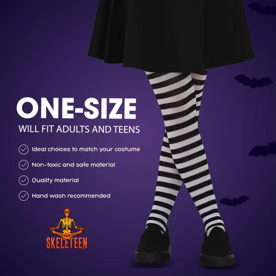 Black and White Tights - Striped Nylon Stretch Pantyhose Stocking Accessories for Every Day Attire and Costumes for Teens and Children {4}