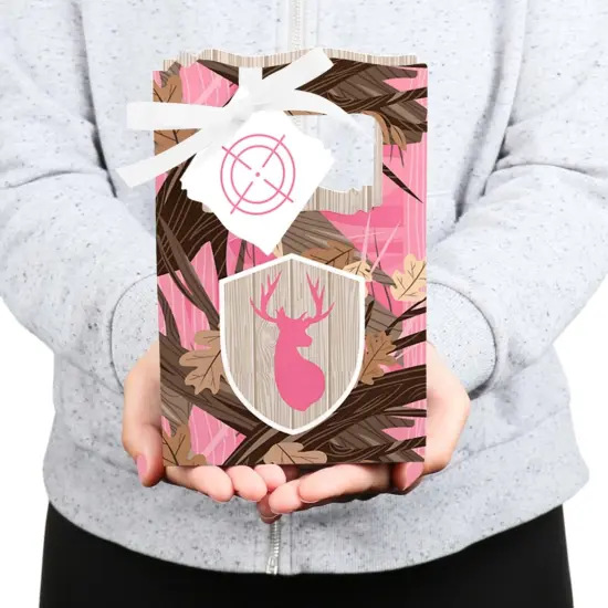 Big Dot of Happiness Pink Gone Hunting - Deer Hunting Girl Camo Baby Shower or Birthday Party Favor Boxes - Set of 12 {6}