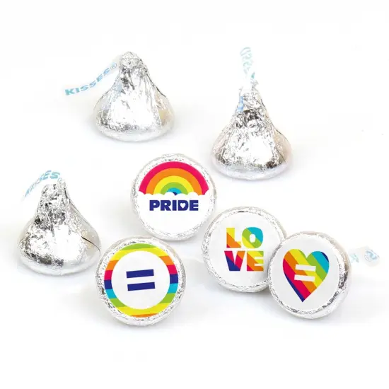 Big Dot of Happiness Love is Love - Pride - Rainbow Party Round Candy Sticker Favors - Labels Fits Chocolate Candy (1 sheet of 108) {1}