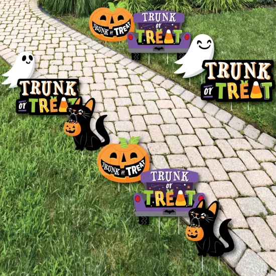 Big Dot of Happiness Trunk or Treat - Cat Pumpkin Trunk Lawn Decorations - Outdoor Halloween Car Parade Party Yard Decorations - 10 Piece {1}