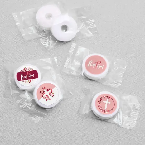 Big Dot of Happiness Baptism Pink Elegant Cross - Girl Religious Party Round Candy Sticker Favors - Labels Fits Chocolate Candy (1 sheet of 108) {4}