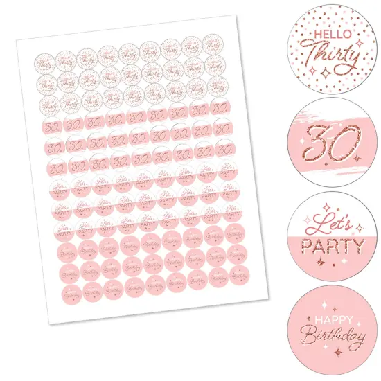 Big Dot of Happiness 30th Pink Rose Gold Birthday - Happy Birthday Party Round Candy Sticker Favors - Labels Fits Chocolate Candy (1 sheet of 108) {3}