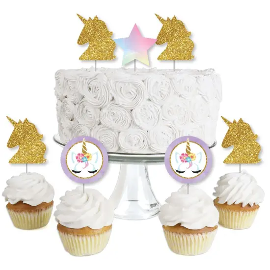 Big Dot of Happiness Rainbow Unicorn - Dessert Cupcake Toppers - Magical Unicorn Baby Shower or Birthday Party Clear Treat Picks - Set of 24 {1}
