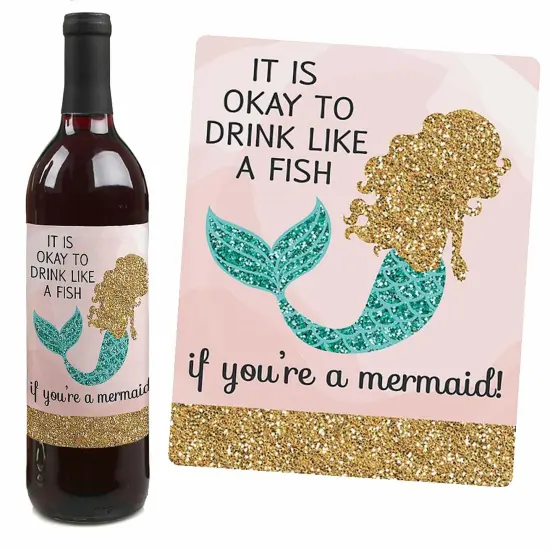 Big Dot of Happiness Let's Be Mermaids - Baby Shower or Birthday Party Decorations for Women and Men - Wine Bottle Label Stickers - Set of 4 {4}