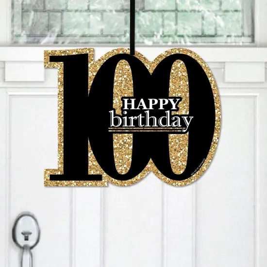 Big Dot of Happiness Adult 100th Birthday - Gold - Hanging Porch Birthday Party Outdoor Decorations - Front Door Decor - 1 Piece Sign {1}