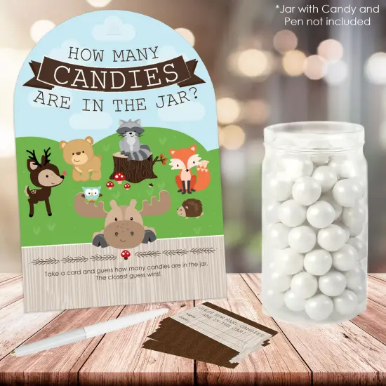 Big Dot of Happiness Woodland Creatures - How Many Candies Baby Shower or Birthday Party Game - 1 Stand and 40 Cards - Candy Guessing Game {3}