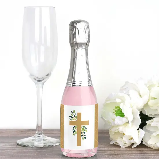 Big Dot of Happiness Elegant Cross - Mini Wine and Champagne Bottle Label Stickers - Religious Party Favor Gift for Women and Men - Set of 16 {3}
