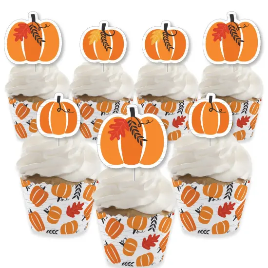 Big Dot of Happiness Fall Pumpkin - Cupcake Decoration - Halloween or Thanksgiving Party Cupcake Wrappers and Treat Picks Kit - Set of 24 {1}