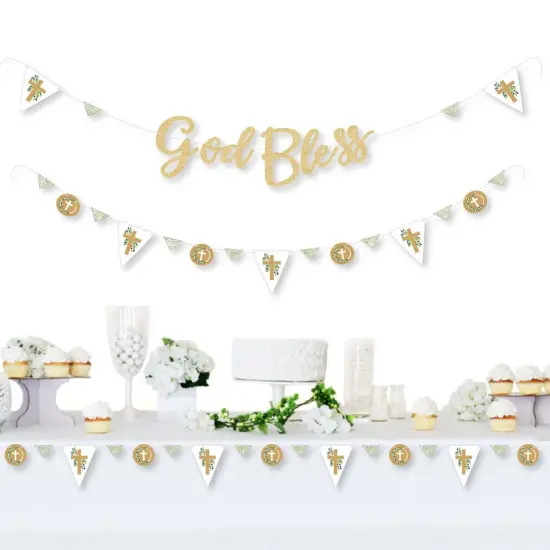 Big Dot of Happiness Elegant Cross -Party Letter Banner Decor- 36 Banner Cutouts and No-Mess Real Gold Glitter God Bless Banner Letters {3}