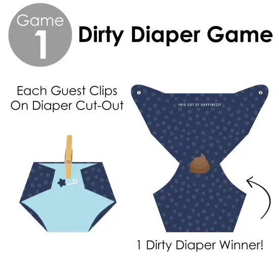 Big Dot of Happiness Baby Boy - Blue Baby Shower Conversation Starter - 2-in-1 Dirty Diaper Game - Set of 24 {7}