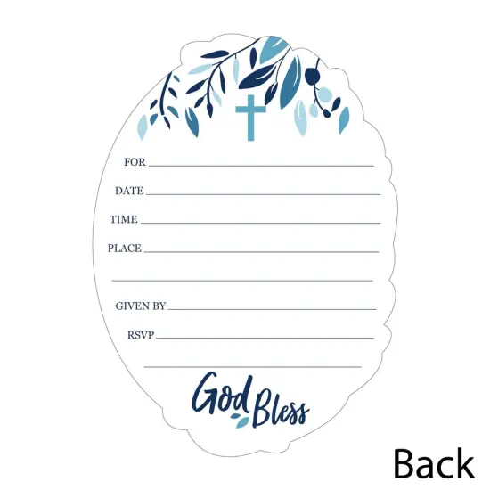 Big Dot of Happiness Baptism Blue Elegant Cross - Shaped Fill-in Invitations - Boy Religious Party Invitation Cards with Envelopes - Set of 12 {4}
