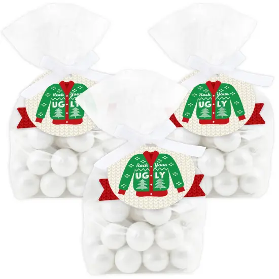Big Dot of Happiness Ugly Sweater - Holiday and Christmas Party Clear Goodie Favor Bags - Treat Bags With Tags - Set of 12 {1}