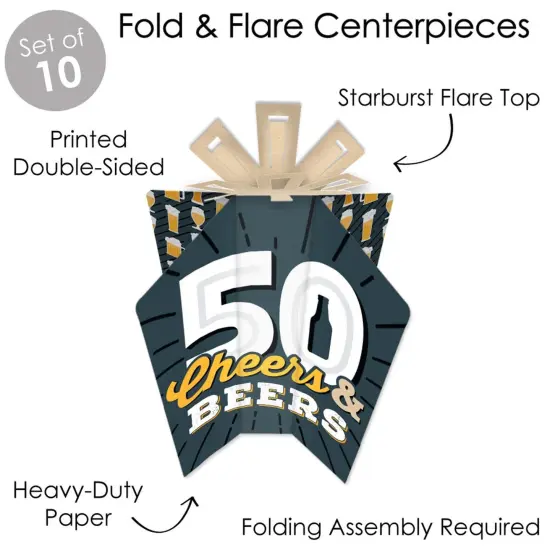 Big Dot of Happiness Cheers and Beers to 50 Years - Table Decorations - 50th Birthday Party Fold and Flare Centerpieces - 10 Count {4}