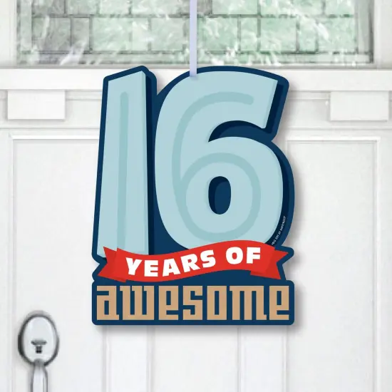 Big Dot of Happiness Boy 16th Birthday - Hanging Porch Sweet Sixteen Birthday Party Outdoor Decorations - Front Door Decor - 1 Piece Sign {1}