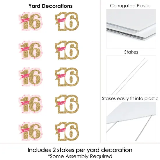 Big Dot of Happiness Sweet 16 - Sweet Sixteen Lawn Decorations - Outdoor Birthday Party Yard Decorations - 10 Piece {7}