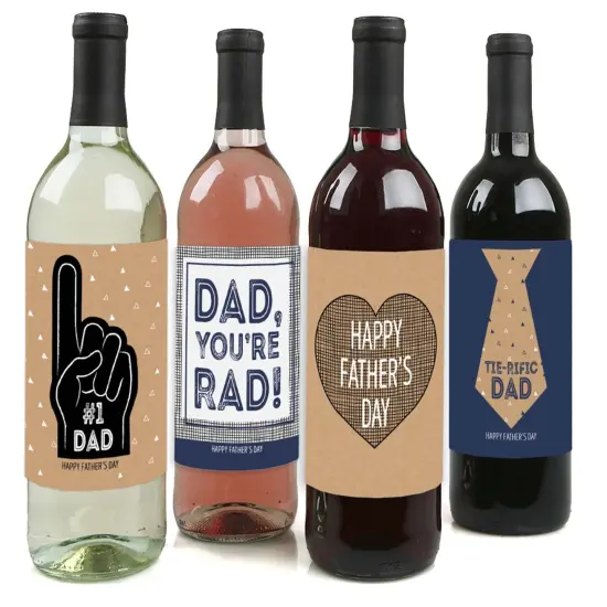 Big Dot of Happiness My Dad is Rad - Father's Day Gift For Men - Wine Bottle Label Stickers - Set of 4 {1}