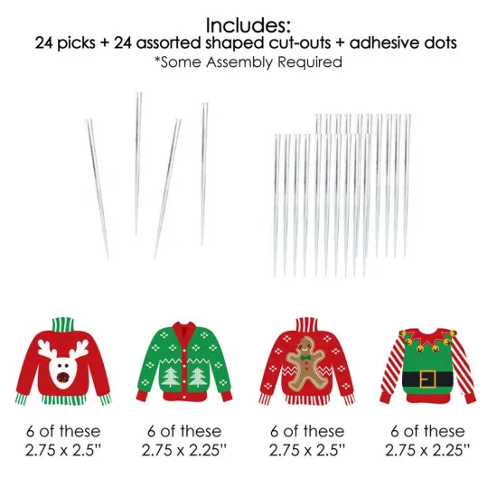 Big Dot of Happiness Ugly Sweater - Dessert Cupcake Toppers - Holiday and Christmas Party Clear Treat Picks - Set of 24 {7}
