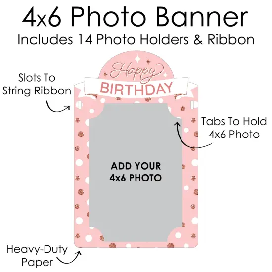 Big Dot of Happiness Pink Rose Gold Birthday - DIY Happy Birthday Party Decor - Picture Display - Photo Banner {7}