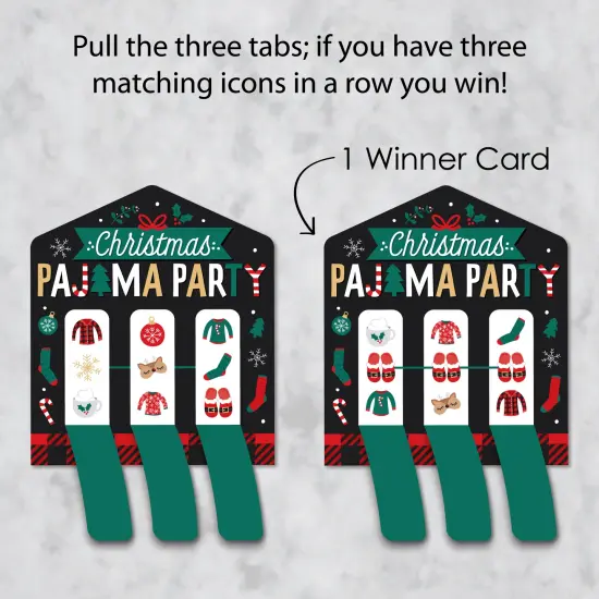 Big Dot of Happiness Christmas Pajamas - Holiday Plaid PJ Party Game Pickle Cards - Pull Tabs 3-in-a-Row - Set of 12 {4}