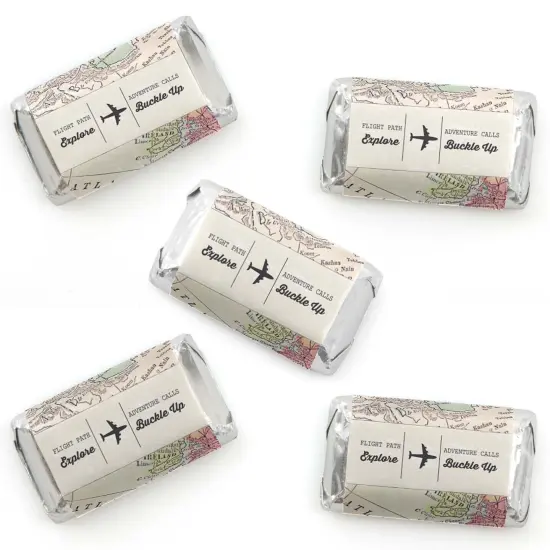 Big Dot of Happiness World Awaits - Mini Candy Bar Wrapper Stickers - Travel Themed Party Small Favors - 40 Count {1}