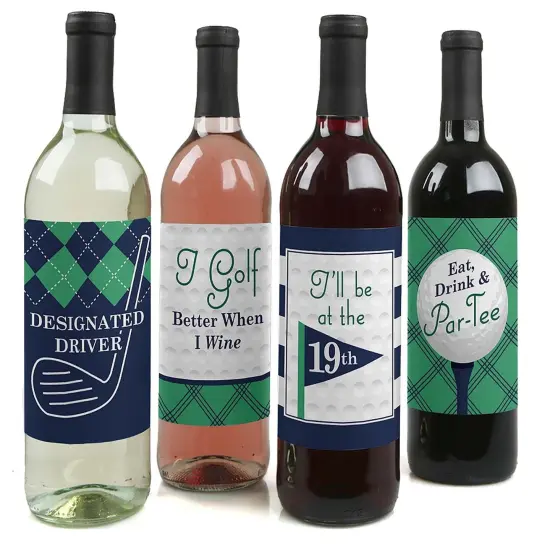 Big Dot of Happiness Par-Tee Time - Golf - Birthday or Retirement Party Birthday Party Gift for Women and Men - Wine Bottle Label Stickers - Set of 4 {1}