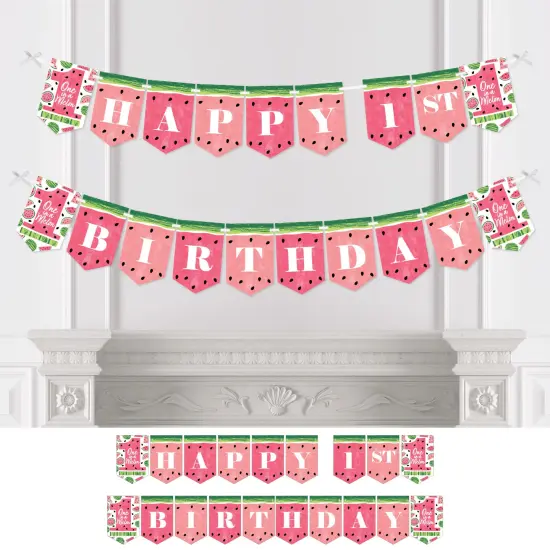 Big Dot of Happiness 1st Birthday One in a Melon - Fruit First Birthday Party Bunting Banner - Party Decorations - Happy 1st Birthday {1}