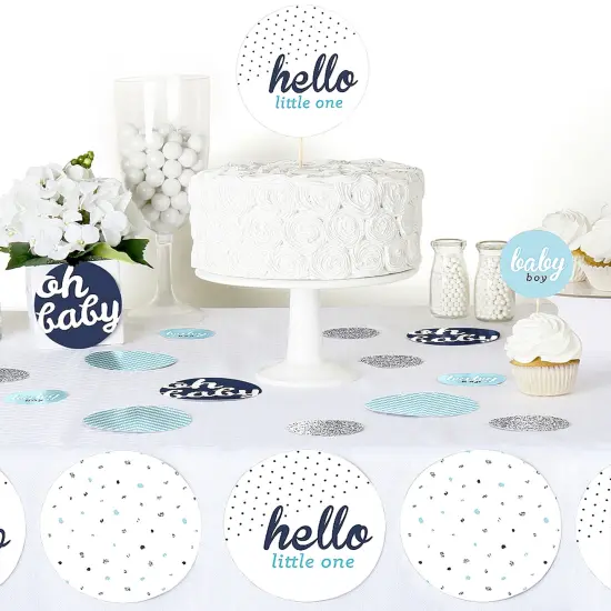 Big Dot of Happiness Hello Little One - Blue and Silver - Baby Shower Giant Circle Confetti - Boy Baby Shower Decorations - Large Confetti 27 Count {6}