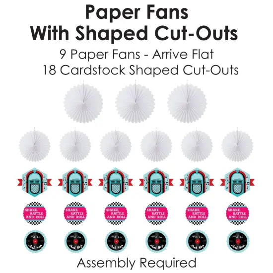 Big Dot of Happiness 50's Sock Hop - Hanging 1950s Rock N Roll Party Tissue Decoration Kit - Paper Fans - Set of 9 {6}
