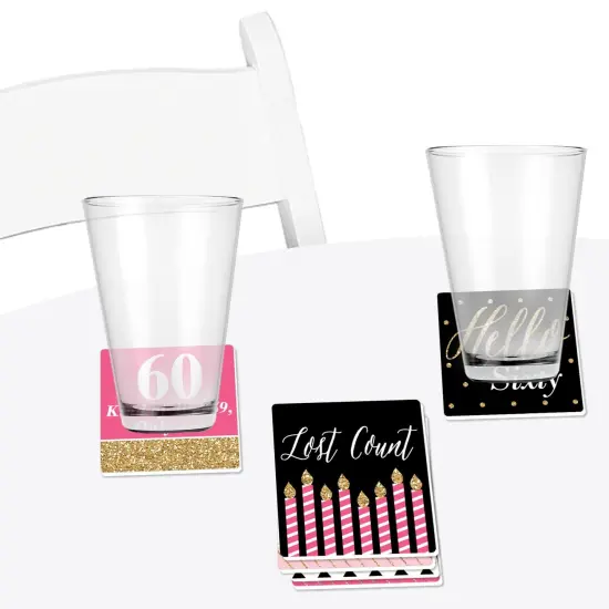 Big Dot of Happiness Chic 60th Birthday - Pink, Black and Gold - Funny Birthday Party Decorations - Drink Coasters - Set of 6 {4}