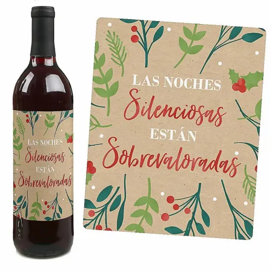 Big Dot of Happiness Feliz Navidad - Holiday and Spanish Christmas Party Decorations for Women and Men - Wine Bottle Label Stickers - Set of 4 {4}